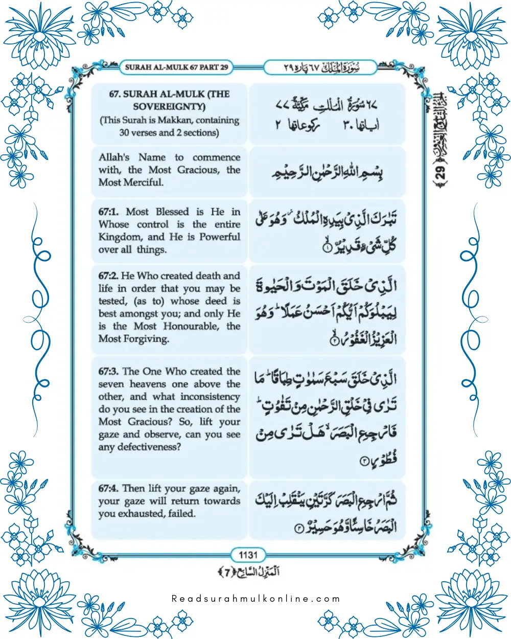 Surah Mulk in English page 1